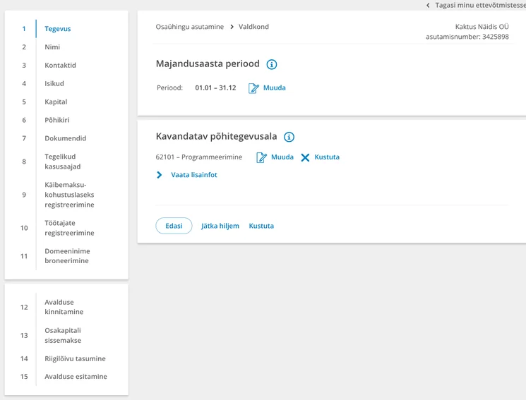 Samm Tegevus, kus kavandatav põhitegevusala on 62101 programmeerimine ja majandusaasta on 01.01 kuni 31.12